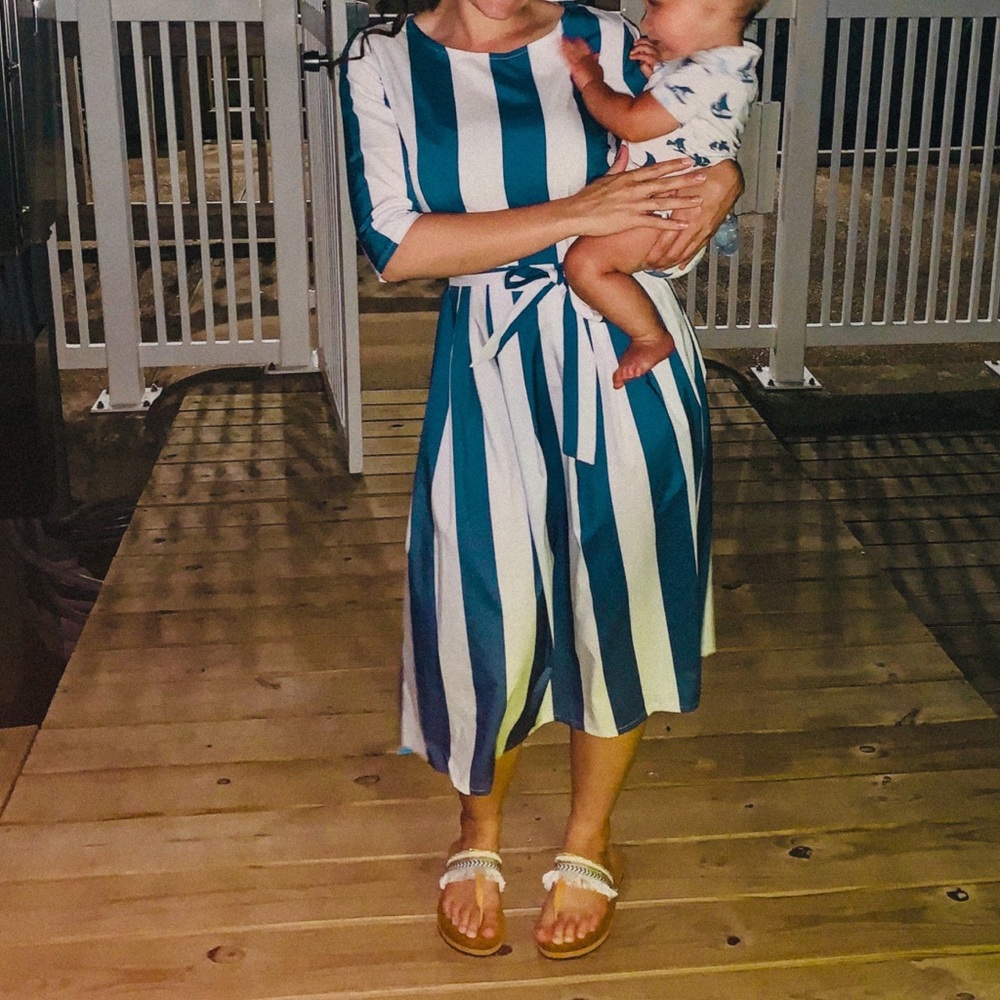 Blue and White Stripe Midi Dress